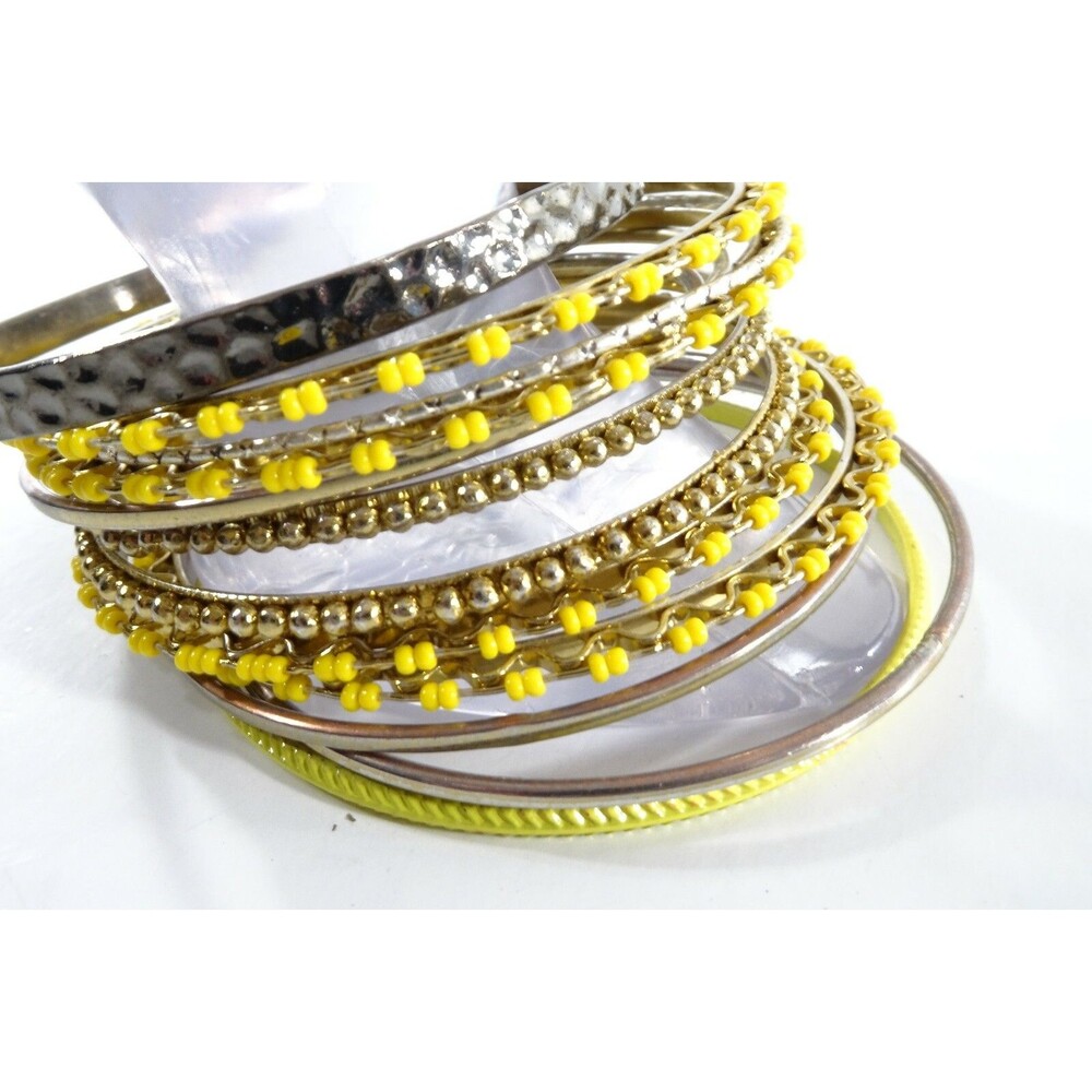 CARA Nordstrom Mixed Media Bangles Set of 14 GOLD Crystal yellow Bracelet NWT 98 - Picture 3 of 4